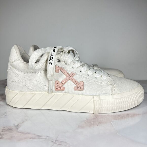 Off White low Vulcanized eco canvas sneakers white pink size 35 (2 us) - Picture 2 of 16